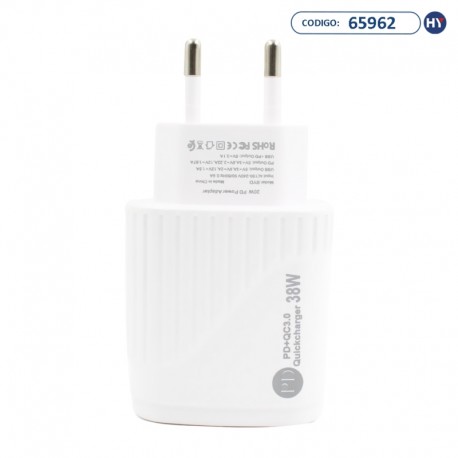 Adaptador de Tomada PD-70 USB/USB-C 38 watts - Blanco