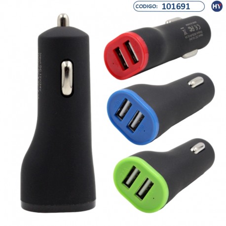 Carregador Veicular para Celular - 2USB - 12/24V - 2.1A/1.0A - Preto com Base Colorida