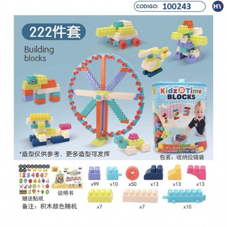 Brinquedo Infantil Blocos de Construção - KidzTime Blocks - 222 peças - F0201