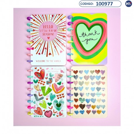 Mini Agenda con Anillos - Estampado Corazones - F0360