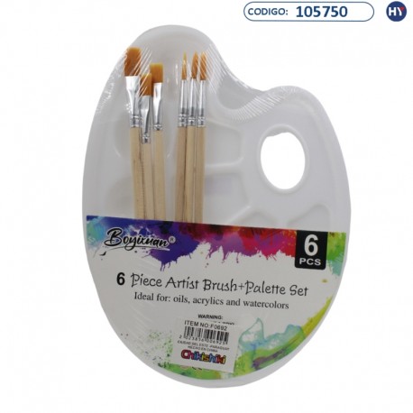 Paleta para Pintar con Set de Pinceles - 6 Pinceles - F0692