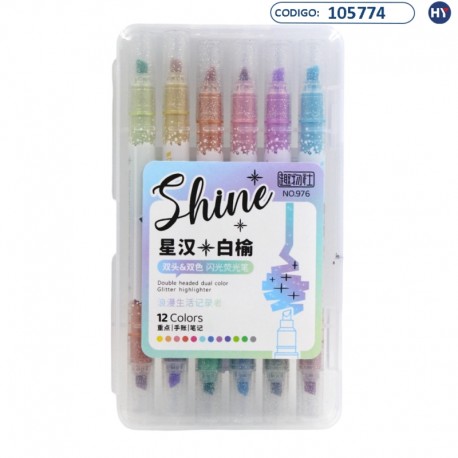 Marcador con Glitter Shine - Doble Punta - 12 colores - F0545