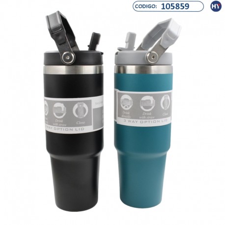 Garrafa Térmica L6003 Classic Bottle com Canudo 900ml - Várias Cores