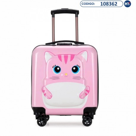 Maleta Infantil de Viagem 3D Tamanho 18" Gato Rosa - F0661