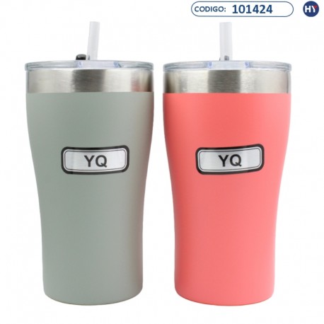 Copo Térmico YQ de 600ml H10144 - Tampa e Canudo - Várias Cores