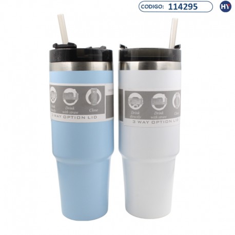 Garrafa Térmica B6004 Vacuum Insulated Mug com Canudo 890ml - Várias Cores