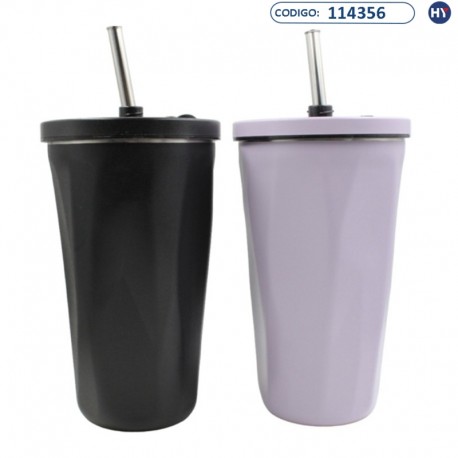 Vaso Térmico B6020 Vacuum Insulated de 600ml con Pajilla - Varios Colores